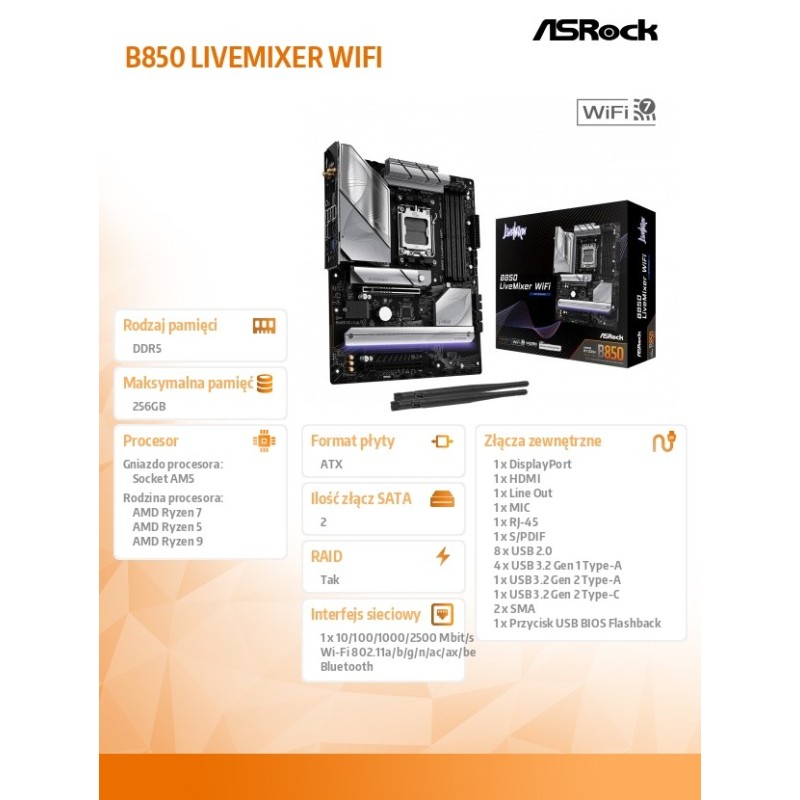 Płyta ASrock B850 LiveMixer WiFi /AMD | PartsPC.pl