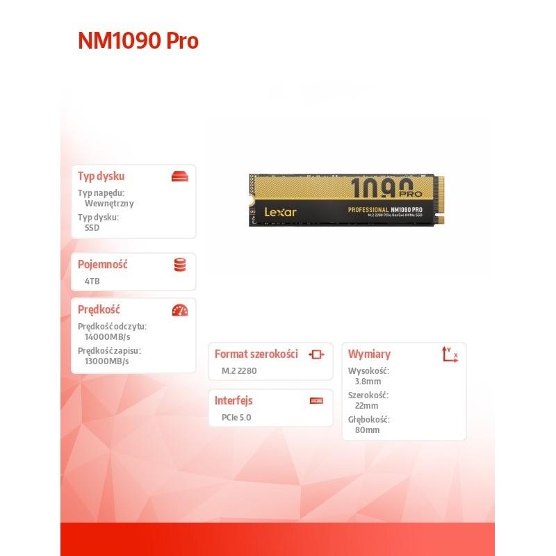 Lexar Dysk SSD NM1090 Pro 4TB Gen5 14000/13000 | PartsPC.pl