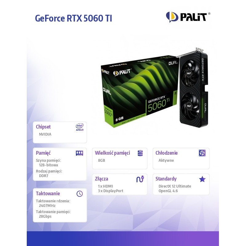 Karta VGA Palit GeForce RTX 5060 Ti Dual 8GB GDDR7 128bit HD… | PartsPC.pl