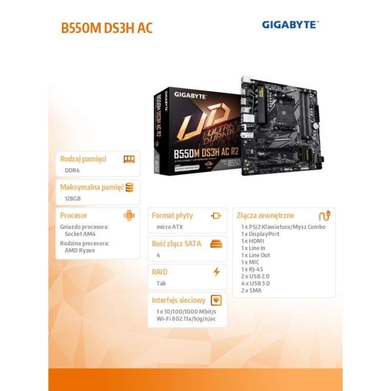 Płyta Gigabyte B550M DS3H AC R2 /AMD | PartsPC.pl