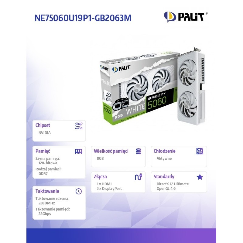 Palit Karta graficzna RTX 5060 WHITE OC 8GB GDDR7 128bit 3DP… | PartsPC.pl