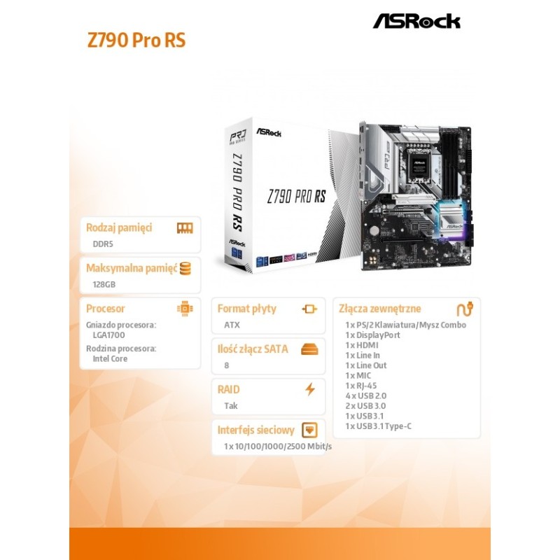 ASRock Płyta główna Z790 PRO RS s1700 4DDR5 HDMI/DP M.2 ATX… | PartsPC.pl