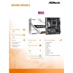 ASRock Płyta główna B650M-HDV/M.2 AM5 2DDR5 HDMI/DP mATX | PartsPC.pl