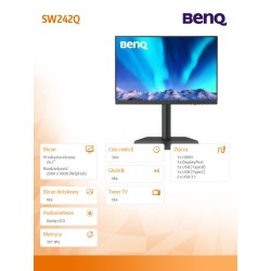 Benq Monitor 23.8 cala SW242Q 2K RGB 5ms/400:1/FOTO/HDMI | PartsPC.pl