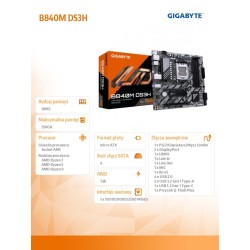 Gigabyte Płyta główna B840M DS3H AM5 4DDR5 HDMI/2DP mATX | PartsPC.pl