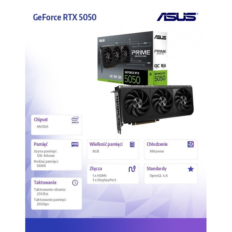 Karta VGA Asus GeForce RTX 5050 PRIME-RTX5050-O8G OC 8GB GDD… | PartsPC.pl