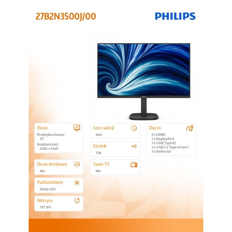 Philips Monitor 27B2N3500J 27 cali IPS 120Hz HDMIx2 DP Pivot… | PartsPC.pl