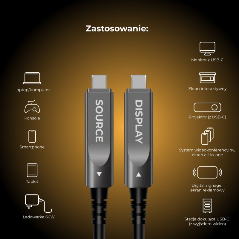 Claroc Kabel USB-C aktywny, 4K@60Hz, 60W, 12 m | PartsPC.pl