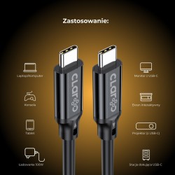 Claroc Kabel USB-C 4K@60Hz, 100W, 20 Gbps, 3 m | PartsPC.pl