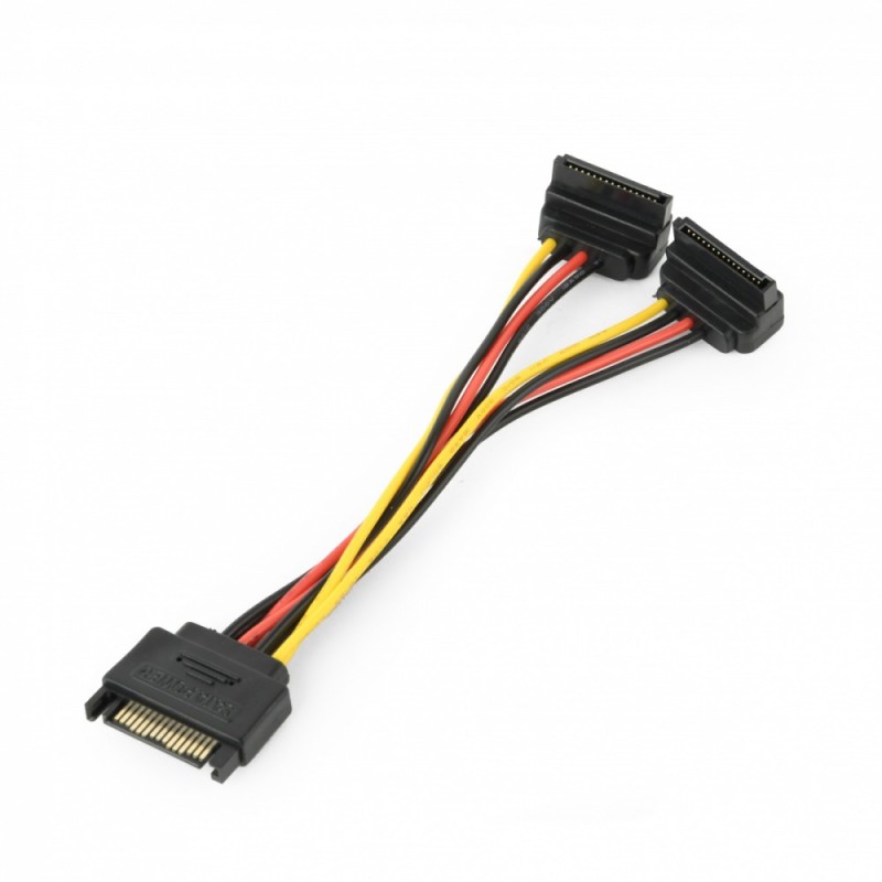 Kabel SATA zasilający (M)->2xSATA(F) kątowy 15cm | PartsPC.pl