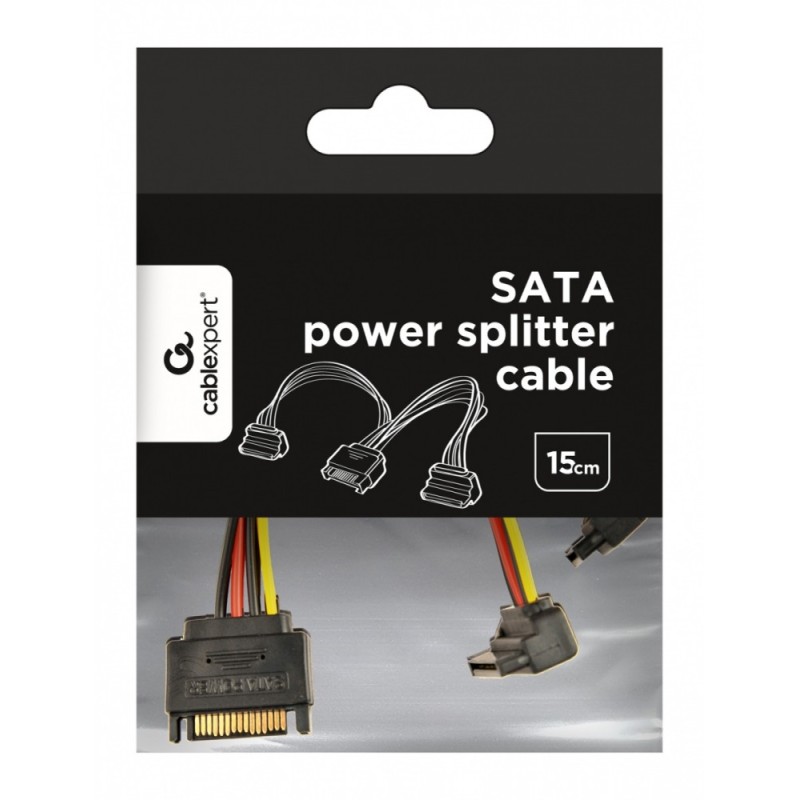 Kabel SATA zasilający (M)->2xSATA(F) kątowy 15cm | PartsPC.pl