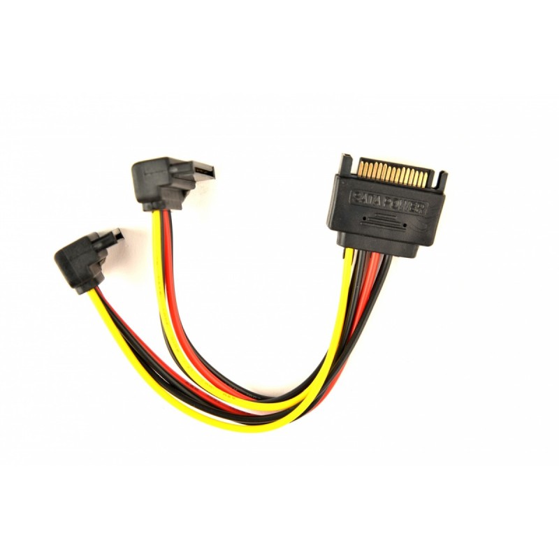 Kabel SATA zasilający (M)->2xSATA(F) kątowy 15cm | PartsPC.pl