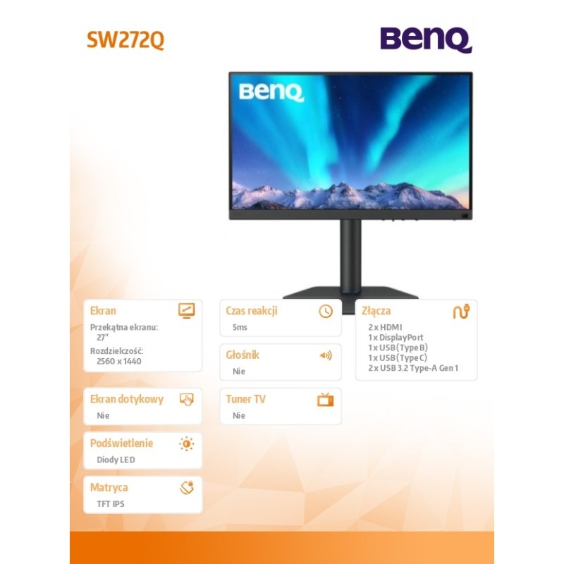 Benq Monitor 27 cali SW272Q 2K LED 5ms/IPS/60HZ/FOTO | PartsPC.pl