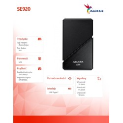 Adata Zewnętrzny dysk SSD SE920 4TB USB4C 3800/3700 MB/s Bla… | PartsPC.pl
