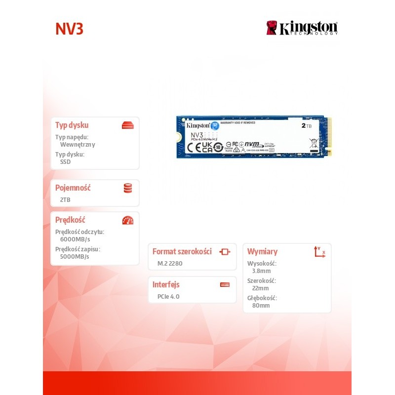Dysk SSD Kingston NV3 M.2 2280 PCIe 4.0x4 NVMe 2TB (6000/500… | PartsPC.pl