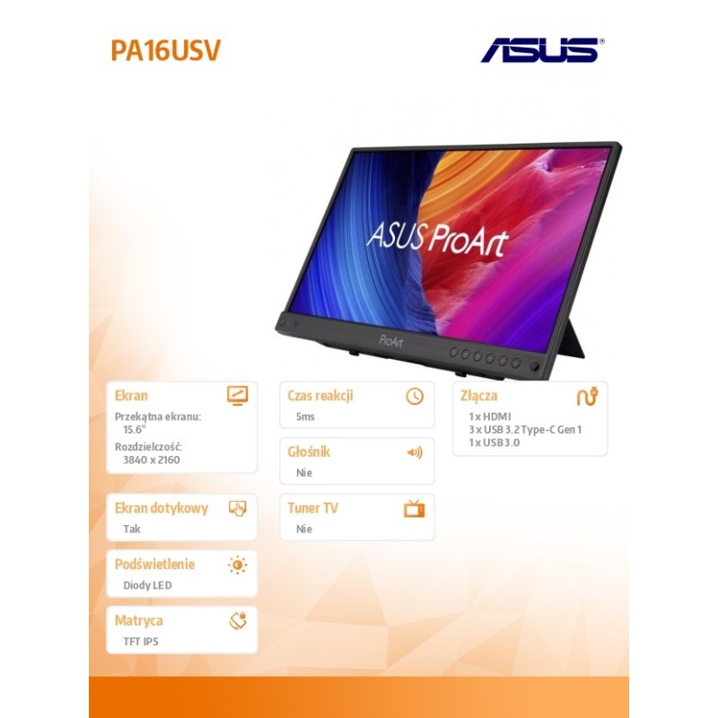 Asus Monitor 16 cali PA16USV 4K IPS HDMI USB-C | PartsPC.pl