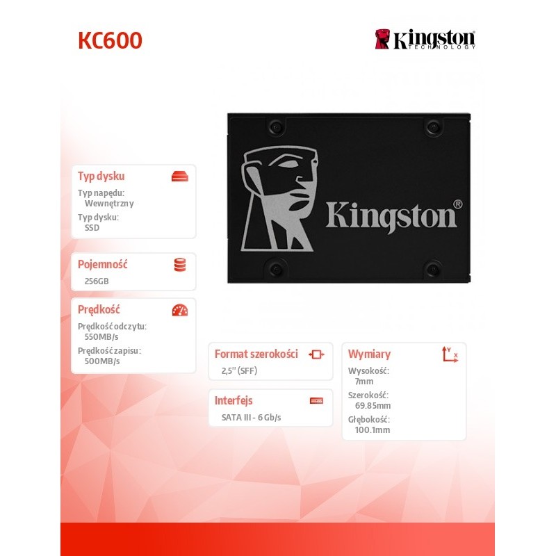 Dysk SSD Kingston KC600 256GB SATA3 2,5" (550/500 MB/s) NAND… | PartsPC.pl