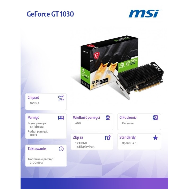 MSI Karta graficzna GeForce GT 1030 4GHD4 LP OC 4GD DR4 64BI… | PartsPC.pl