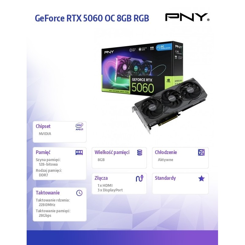 PNY Karta graficzna GeForce RTX 5060 OC 8GB RGB VCG506... | PartsPC.pl