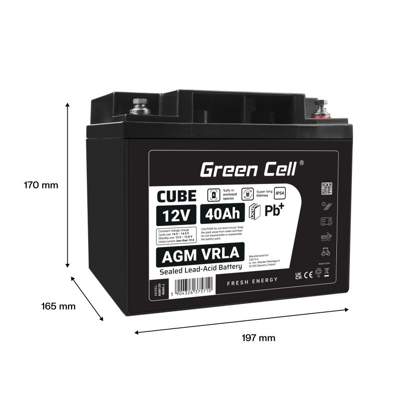 Akumulator AGM VRLA 12V 40Ah IP54 | PartsPC.pl