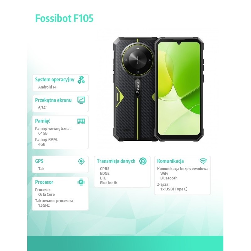 Fossibot Smartfon F105 green | PartsPC.pl