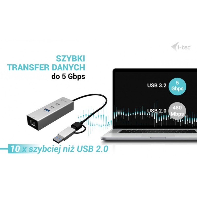 Hub metalowy USB-C/USB-A 3 2x USB-C/1x USB-A / 2.5GLAN | PartsPC.pl