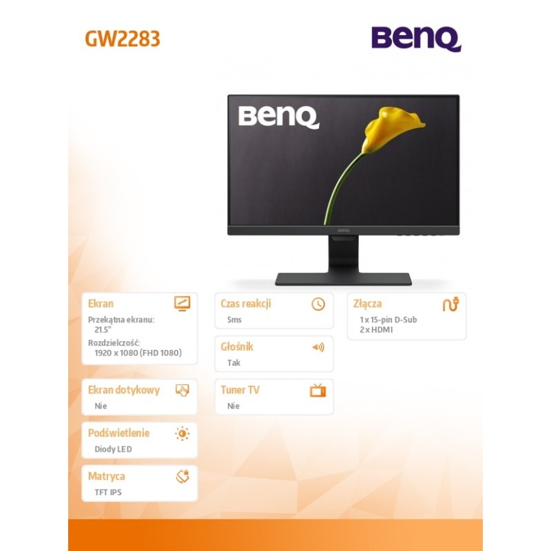 Benq Monitor 22 GW2283 LED 5ms/IPS/20mln:1/GL/HDMI | PartsPC.pl