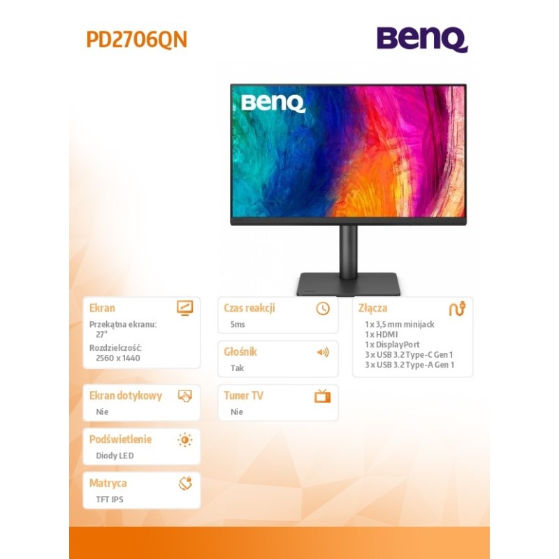 Benq Monitor 27 cali PD2706QN LED 5ms/IPS/HDMI/100Hz | PartsPC.pl