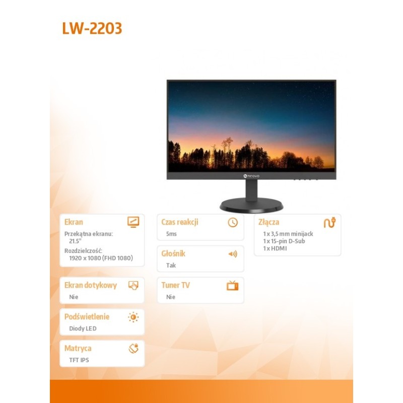 AG NEOVO Monitor 21,5 cala LW-2203 HDMI VGA 100Hz | PartsPC.pl