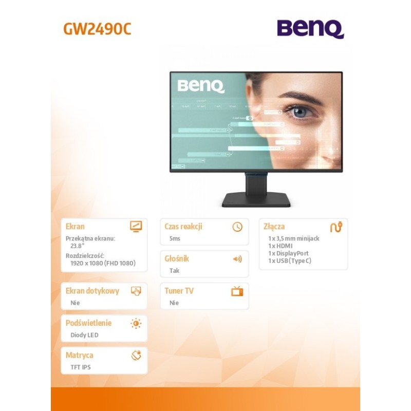 Benq Monitor 23.8 cala GW2490C LED 5ms/IPS/HDMI/USB/144Hz | PartsPC.pl