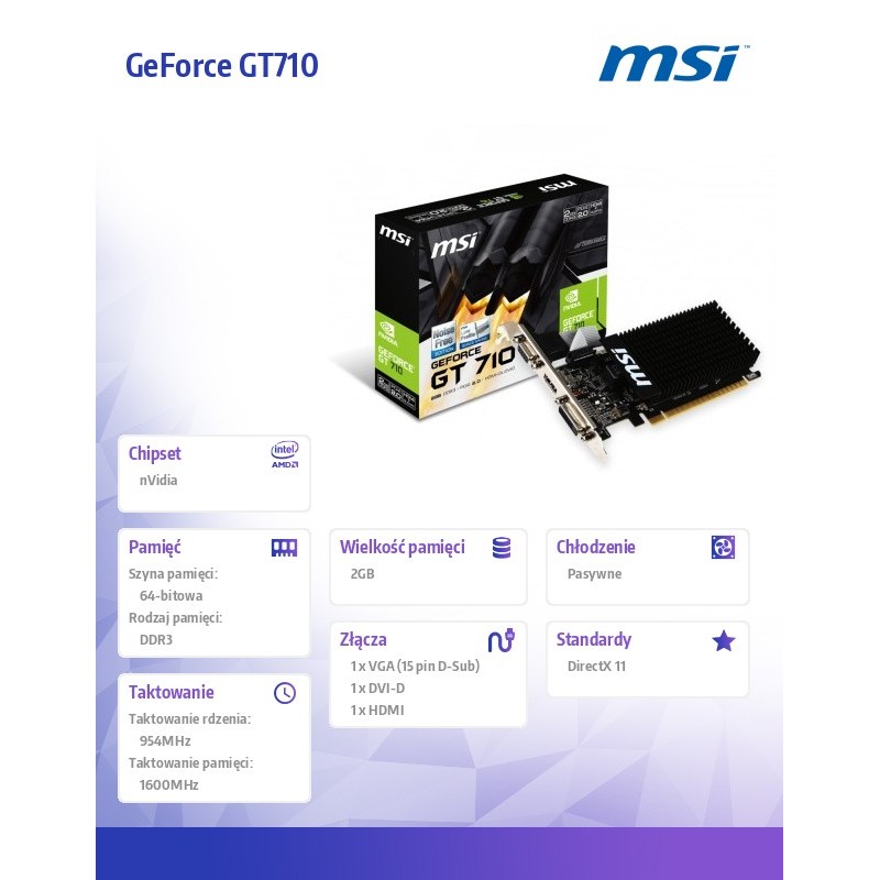 Karta VGA MSI GT 710 2GD3H LP 2GB DDR3 64bit... | PartsPC.pl