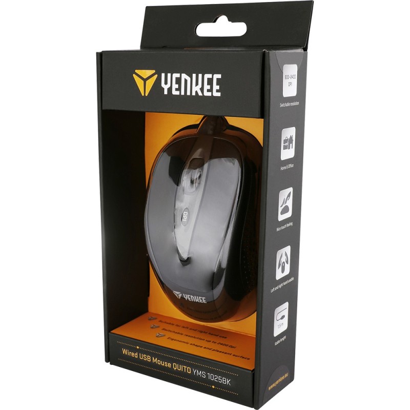 Mysz przewodowa USB, 4 przyciski, YMS 1025BK, optyczna | PartsPC.pl
