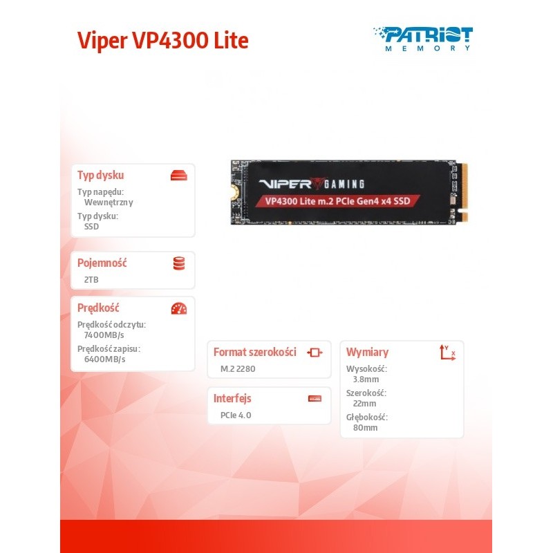 Dysk SSD Patriot VP4300 Lite 2TB M.2 2280 PCIe x4 Gen4 NVMe … | PartsPC.pl