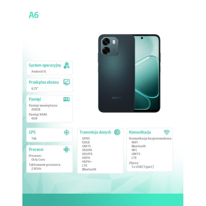 Oppo Smartfon A6 4G 6/256GB CPH2817 ciemnozielony | PartsPC.pl