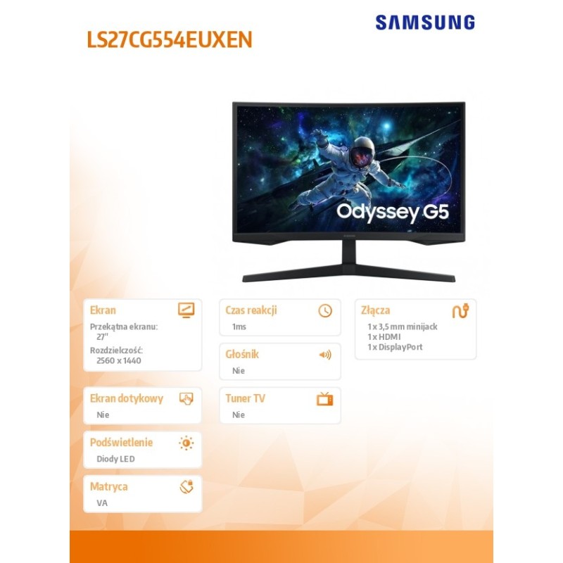 Monitor Samsung 26,9" Odyssey G5 LS27CG554EUXEN VA WQHD 165H… | PartsPC.pl