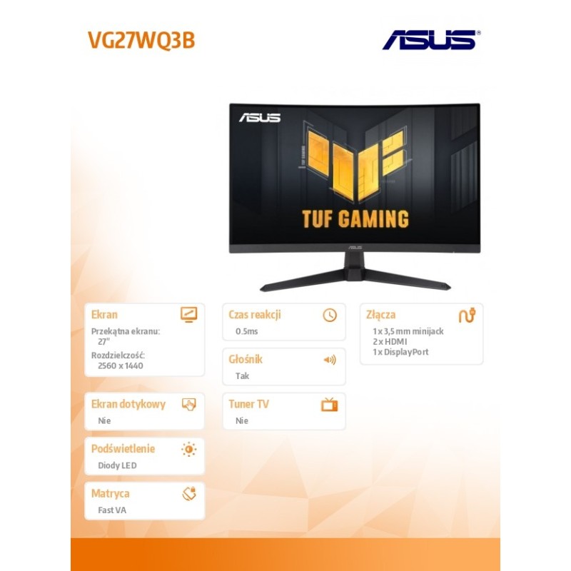 Monitor Asus 27" TUF Gaming VG27WQ3B Fast VA QHD 180Hz 2xHDM… | PartsPC.pl