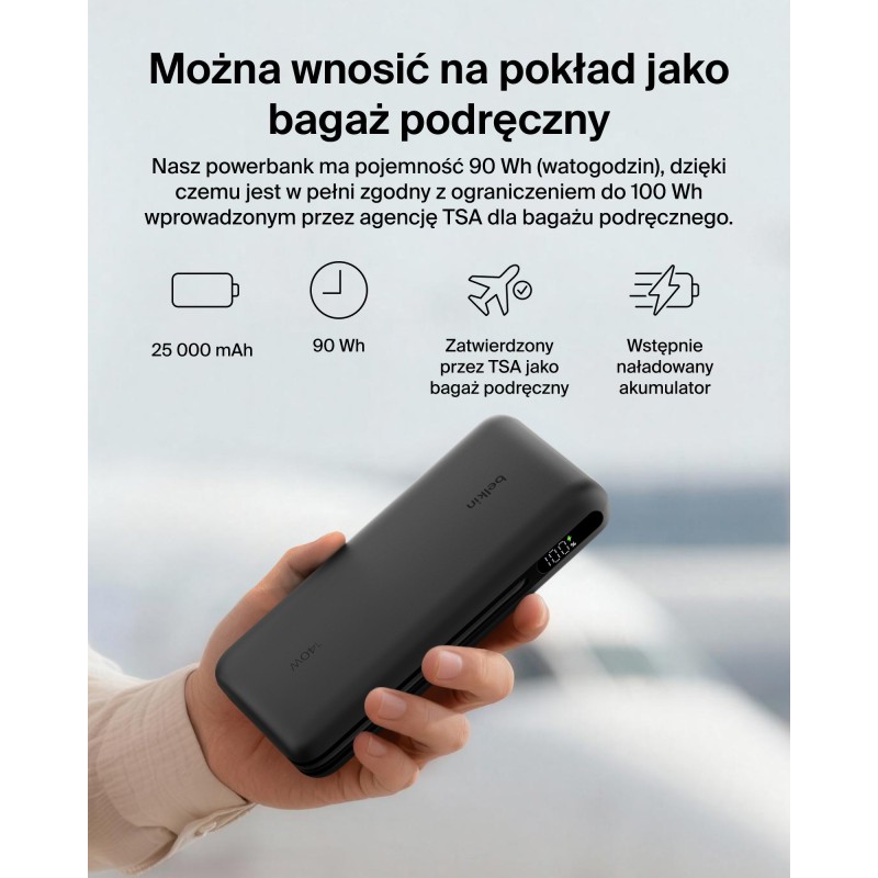 Belkin UltraCharge Pro Powerbank do laptopa, 25 000 mAh, 2x USB-C 140W, USB-A