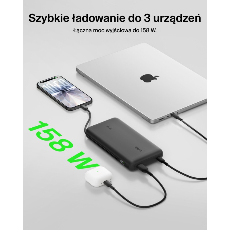 Belkin UltraCharge Pro Powerbank do laptopa, 25 000 mAh, 2x USB-C 140W, USB-A