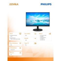 Monitor Philips 21,5" 222V8LA/00 VGA HDMI DP głośniki | PartsPC.pl