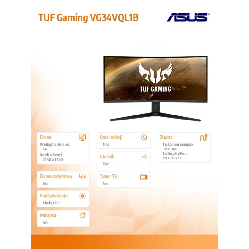 Monitor Asus 34" TUF Gaming VG34VQL1B 2xHDMI 2xDP 4xUSB 3.0 … | PartsPC.pl