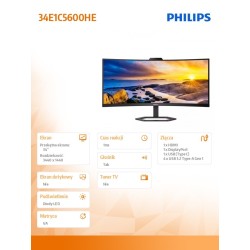 Monitor Philips 34" 34E1C5600HE/00 HDMI DP 4xUSB 3.2 1xUSB-C głośniki 5Wx2