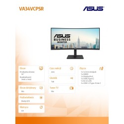 Monitor Asus 34" VA34VCPSR VA UWQHD 100Hz HDMI DP HUB RJ45 g… | PartsPC.pl