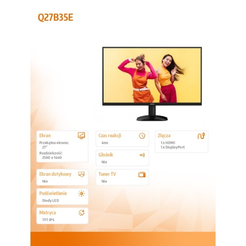 AOC Monitor Q27B35E 27 cali IPS 75Hz HDMI DP | PartsPC.pl