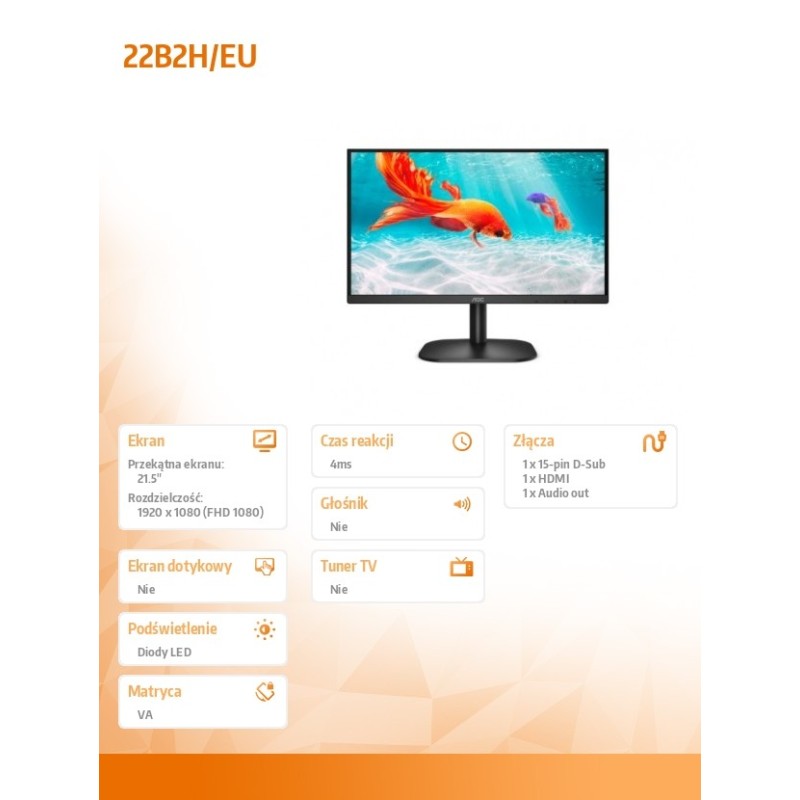 Monitor AOC 21,5" 22B2H/EU VGA HDMI - Monitory LCD | PartsPC.pl