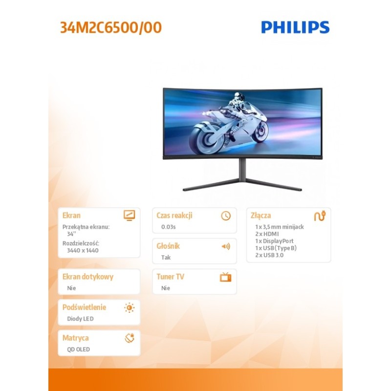 Monitor Philips 34" 34M2C6500/00 2xHDMI DP 3xUSB | PartsPC.pl