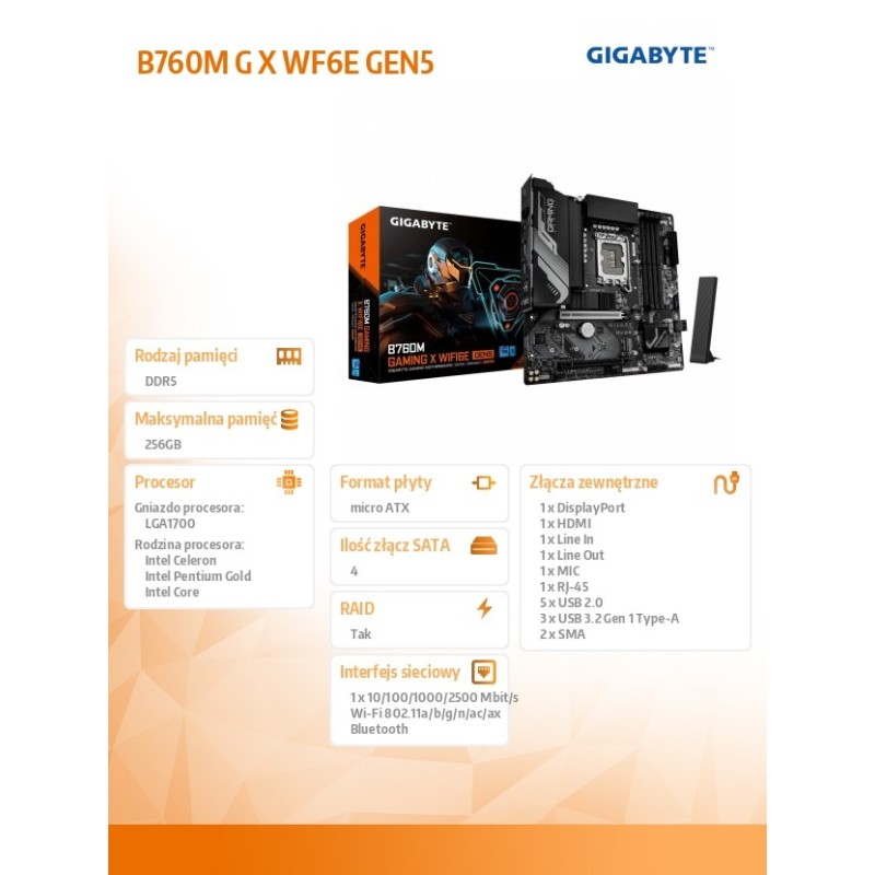 Gigabyte Płyta główna B760M GAMING X WIFI6E GEN5 S1700 4DDR5… | PartsPC.pl