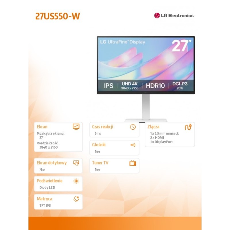 LG Electronics Monitor 27 cali 27US550-W | PartsPC.pl
