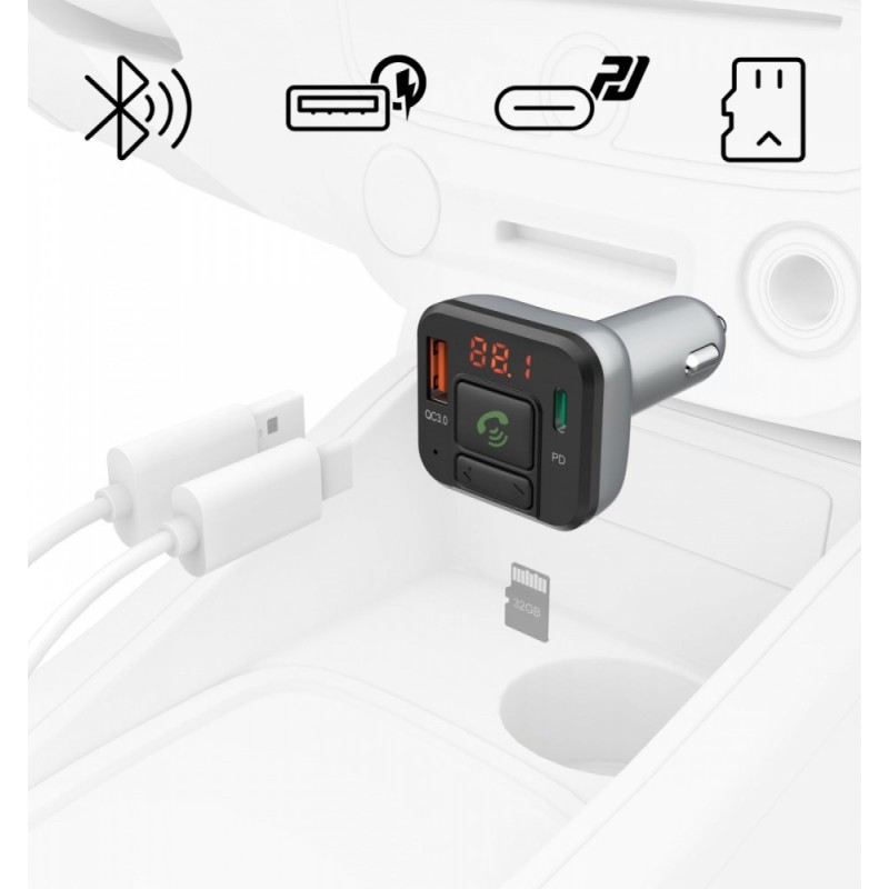 Transmiter FM z bluetooth i ładowarką 20W | PartsPC.pl