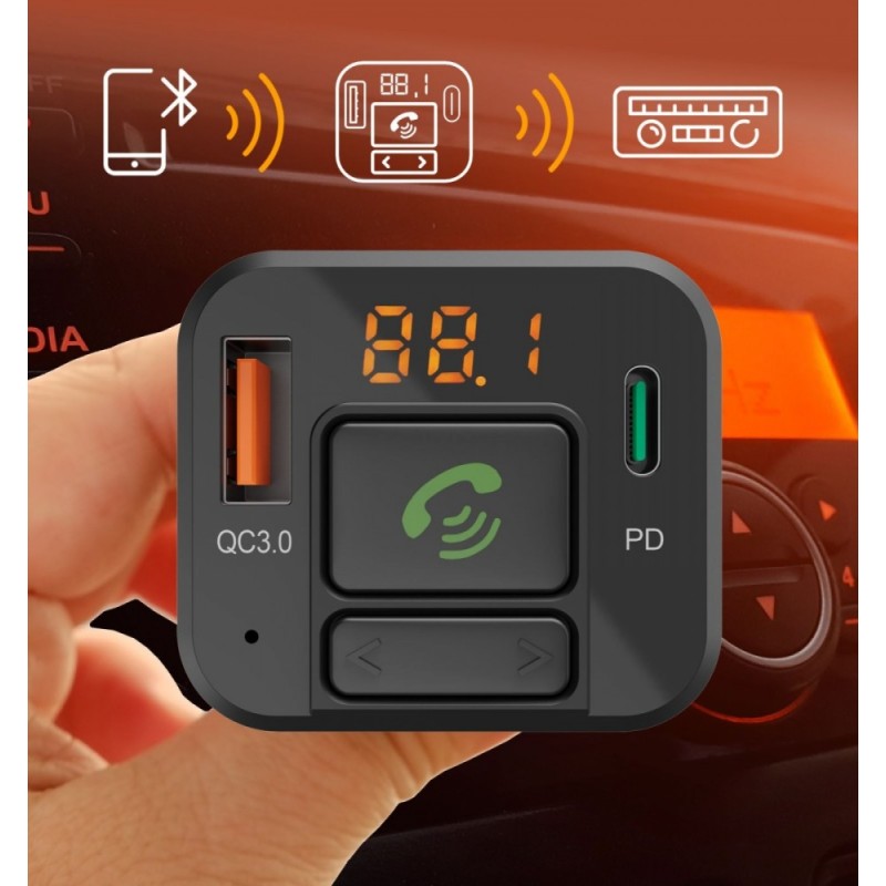 Transmiter FM z bluetooth i ładowarką 20W | PartsPC.pl