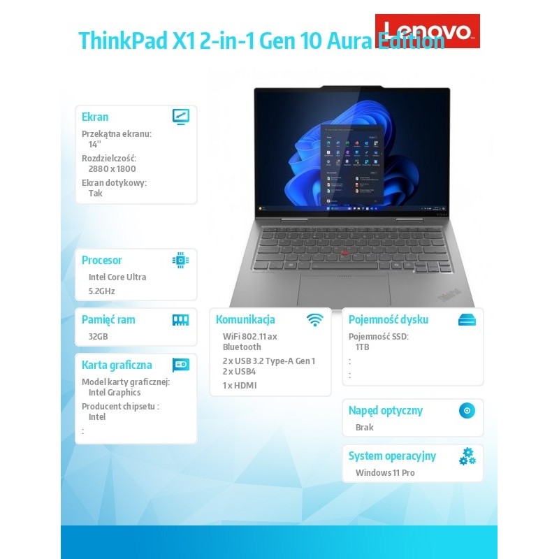 Ultrabook Thinkpad X1 2-in-1 Gen10 21Q000A2PB W11Pro Ultra 7… | PartsPC.pl